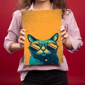 Cat With Black Sun Glass Metal Poster
