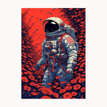 Astronaut In Flowers With Butterfly Metal Poster
